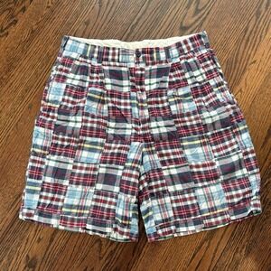 Jos A Bank Shorts 33 Patchwork Chinos Madras Plaid Golf Preppy Pleated 7.5" EUC